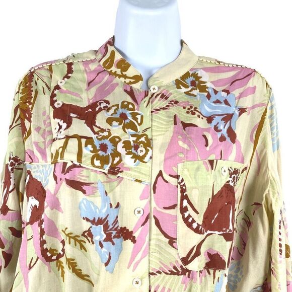 ✨POUPETTE ST BARTH SHORT SZ MEDIUM JUMPSUIT FELICIA BUTTONED YELLOW JUNGLE✨ - Picture 3 of 9